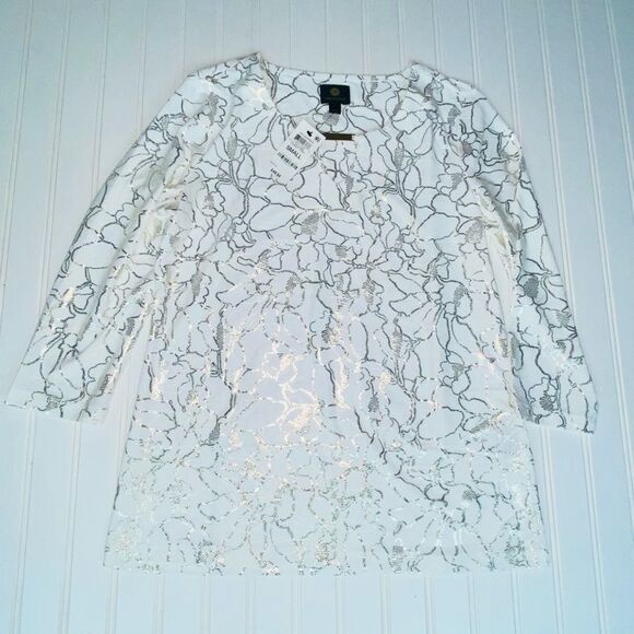 JM Collection Embroidered Hardware Eggshell Top Size S - Picture 3 of 7